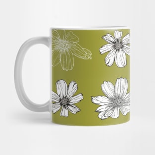 White Cosmos flowers on green Mug